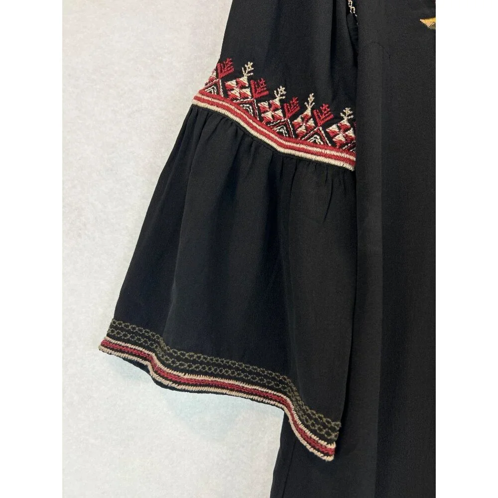Johnny Was Black Embroidered Floral Silk Tunic Dress Womens S Artemis - Picture 13 of 13